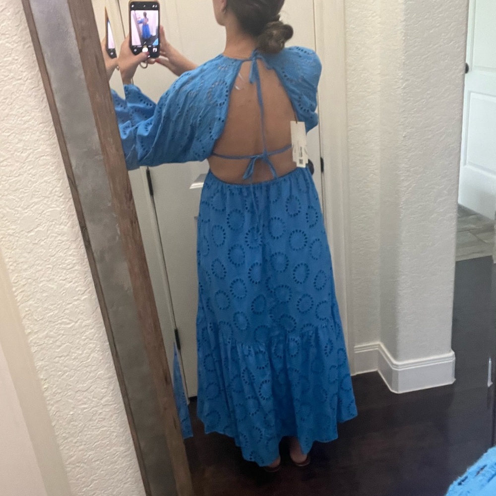 NWT Zara Embroidered cut out blue maxi dress size XS - Picture 9 of 10